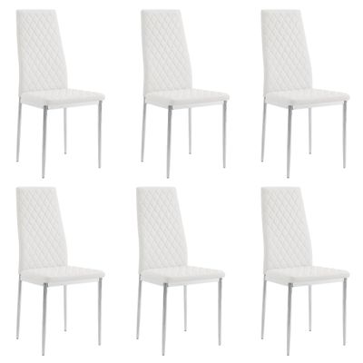 Home Detail Faux Leather Dining Chairs with Chrome or Black Metal Legs (White, Silver Legs, 6 Chairs)