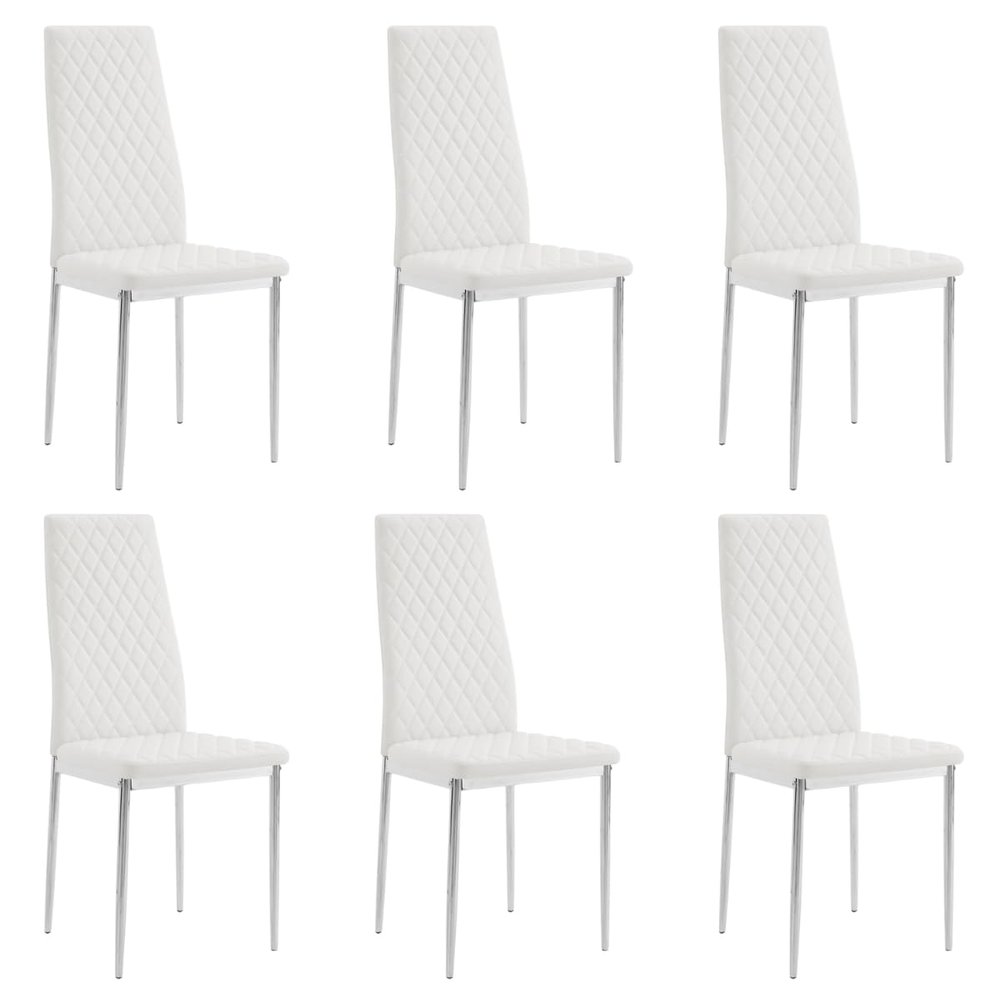 Home Detail Faux Leather Dining Chairs with Chrome or Black Metal Legs (White, Silver Legs, 6 Chairs)