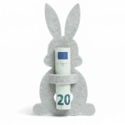 vonMia Easter Money Gift, Light Gray Felt Bunny with Slot for Cash or Gift Voucher