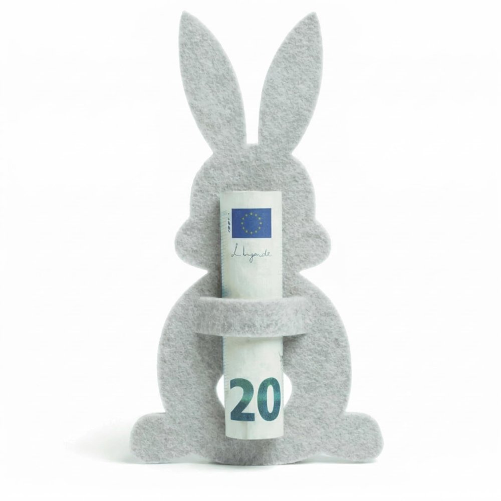 vonMia Easter Money Gift, Light Gray Felt Bunny with Slot for Cash or Gift Voucher