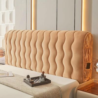 Thick Stretch Velvet Headboard Cover, Dustproof, Washable, Milk Coffee, 120 cm