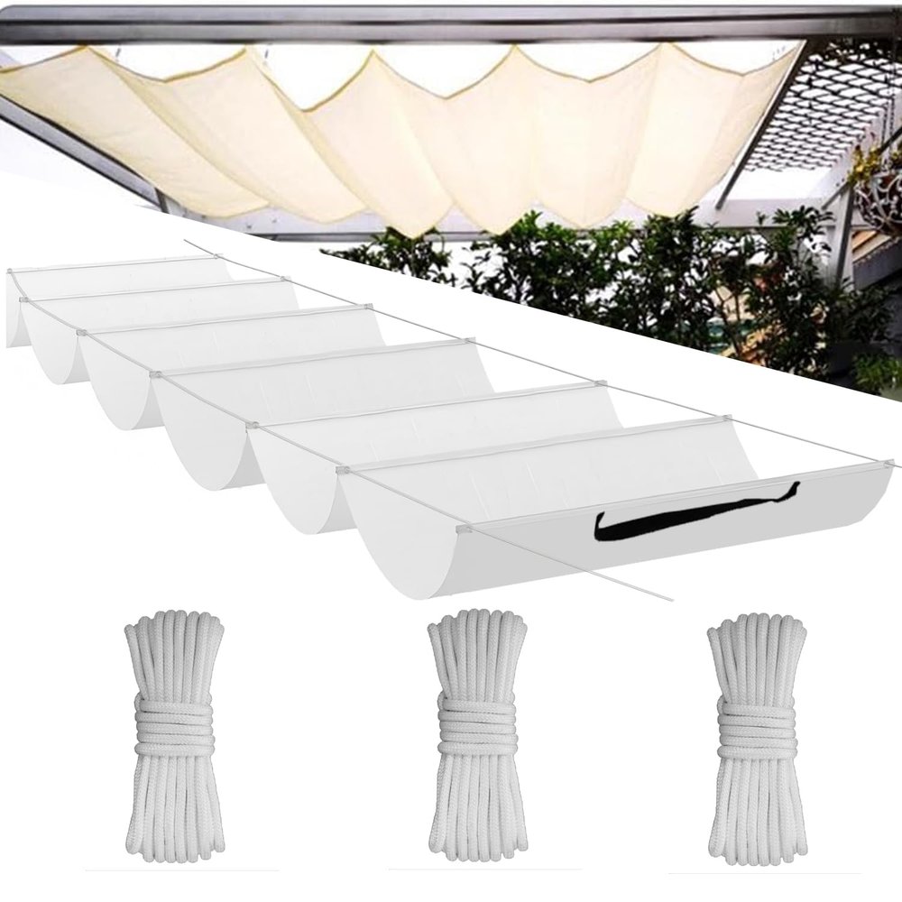 Retractable Wave Shade Sail, Adjustable UV Protection, Waterproof, Garden, 2 x 9 m, White
