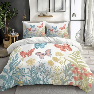 XCQHZYQ Butterfly Floral 3D Duvet Cover Set, 180 x 200 cm
