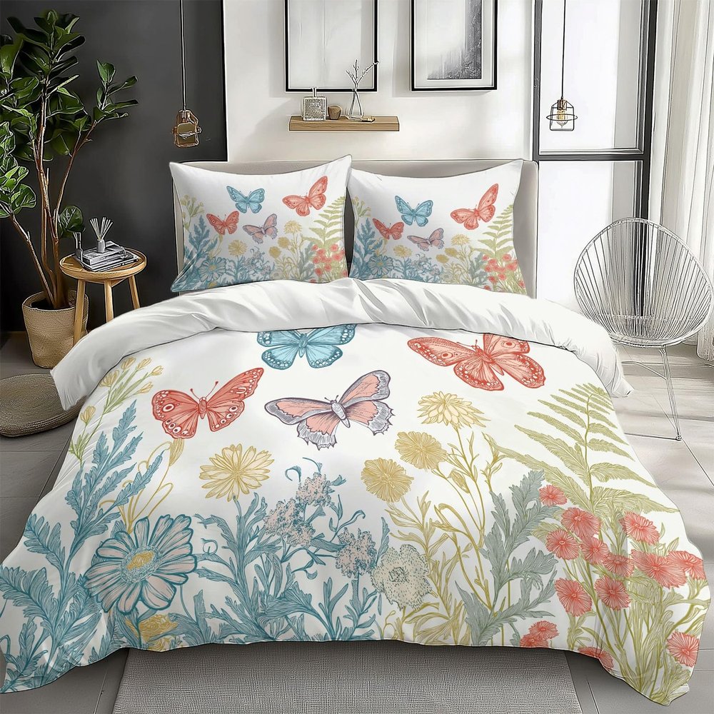 XCQHZYQ Butterfly Floral 3D Duvet Cover Set, 180 x 200 cm
