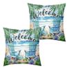 Kwlegh Summer Beach Pillow Covers, 18 x 18 in, 2-Pack, Coastal Palm Design, Outdoor Nautical Cotton-Linen Covers view 1