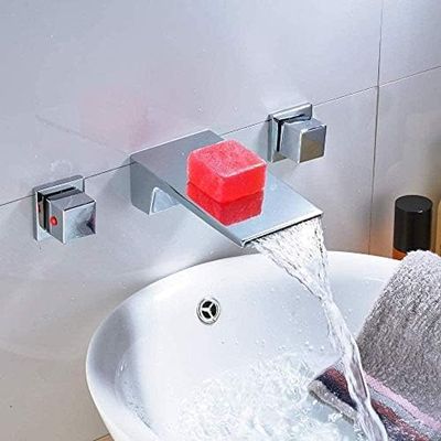 Kitchen Faucet, Handcrafted Sink Faucet with Square Handle, Deck-Mount Mixer, Chrome Finish