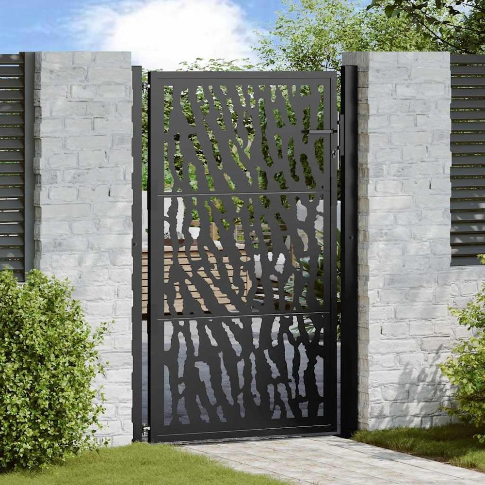 Myheimly Steel Garden Gate, Black, Laser-Cut Design, 105 x 155 cm