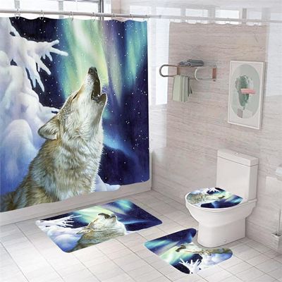 Weier Wolf Bathroom Rug Set, Non-Slip, Washable, 3-Piece Bath Mat Set