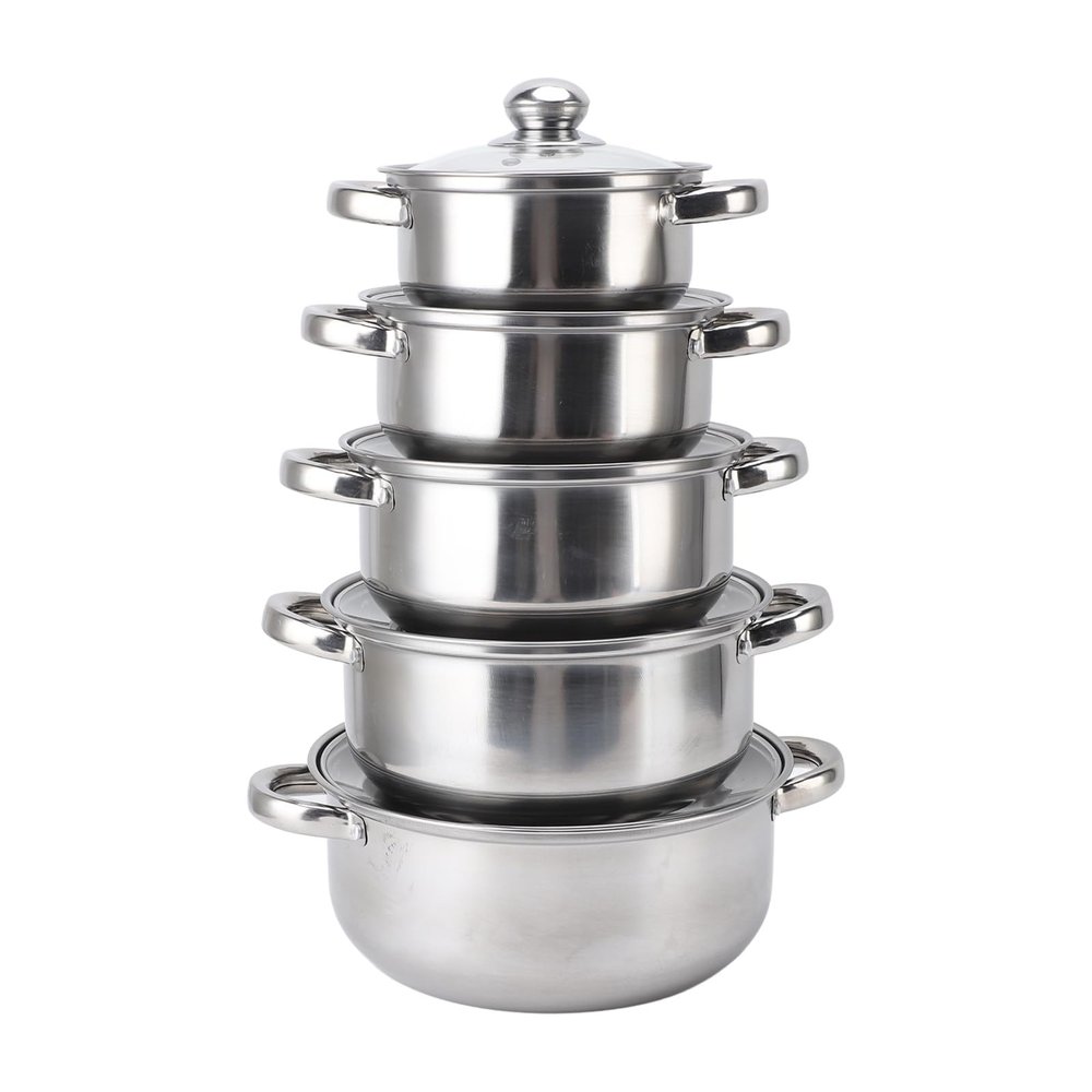 Stainless Steel Cookware Set with Glass Lids, 16–24 cm