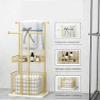 Freestanding Towel Rack with Laundry Basket and Marble Base, Gold-Tone Metal view 3