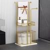 Freestanding Towel Rack with Laundry Basket and Marble Base, Gold-Tone Metal view 4