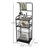 Freestanding Black Metal Towel Rack with 2-Tier Shelf and Laundry Basket Base view 2
