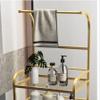 Freestanding Black Metal Towel Rack with 2-Tier Shelf and Laundry Basket Base view 3