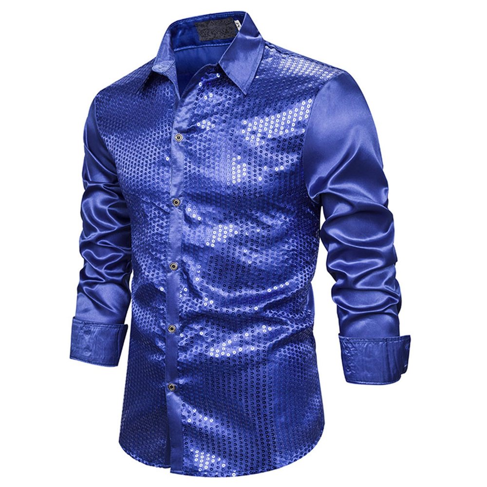 Men's Sequin Shirt, Shiny Slim-Fit Long-Sleeve Shirt