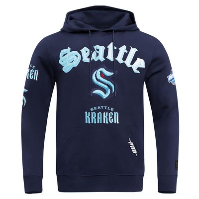 Pro Standard Men's NHL Old English Pro Cotton Fleece Hoodie, Midnight Navy, Large