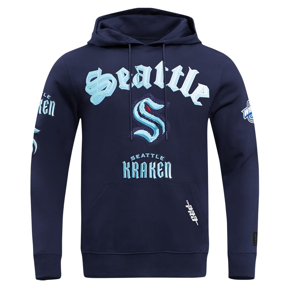 Pro Standard Men's NHL Old English Pro Cotton Fleece Hoodie, Midnight Navy, Large