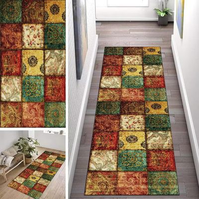 ZUZEKU Abstract Boho Colorful Runner Rug, Washable, Non-Slip, 100 x 120 cm