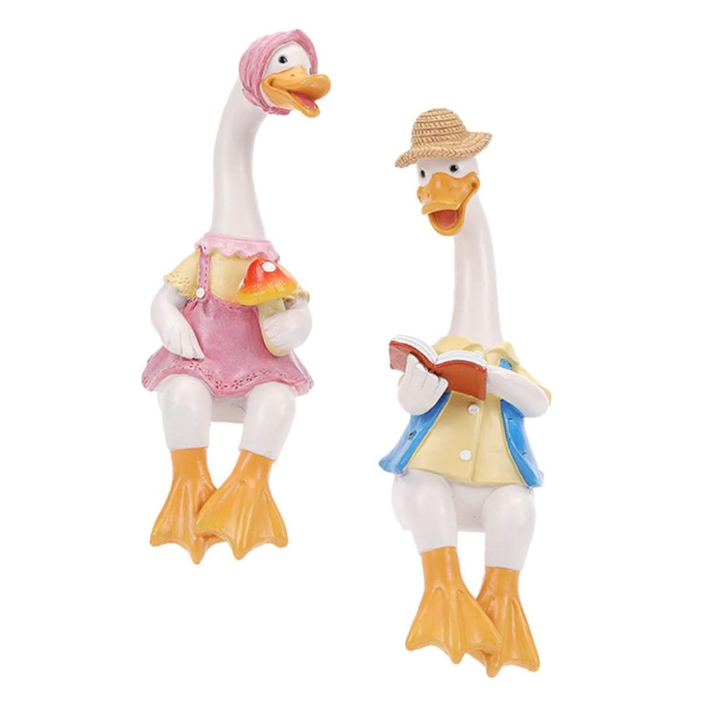 BESPORTBLE 2-Piece Garden Duck Figurine Set, Weather-Resistant Resin, Cartoon-Style Outdoor Decor