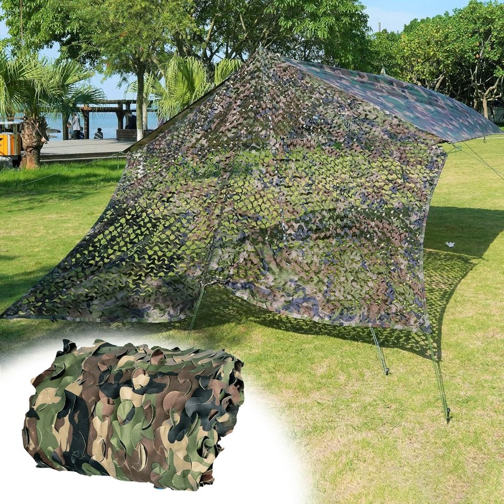 Camouflage Shade Net 4 x 4 m (13 x 13 ft), Privacy Screen for Hunting, Garden, Camping and Decoration