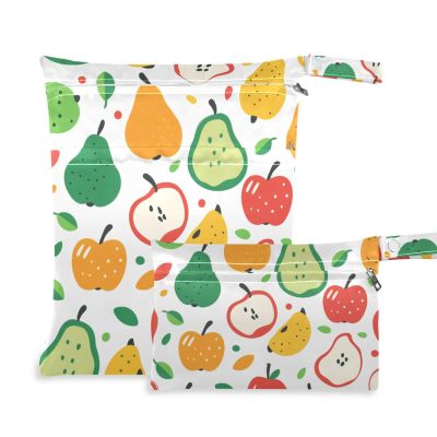 siphylline Reusable Baby Bags, 2-Pack, Wet/Dry Travel Bags with Handles, Colorful Apples and Pears