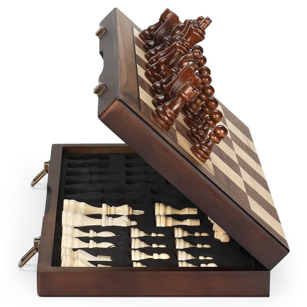 Magnetic Wooden Chess Set for Adults and Children, 43.2 cm, Folding Travel Set