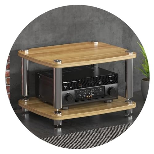 AV Shelf Hi-Fi Audio Cabinet Stand, Turntable MDF Stand, Audio Rack with Shock-Absorbing Feet, Power Amp Shelf, Equipment Cabinet, Wood, 60 x 48 x 38 cm