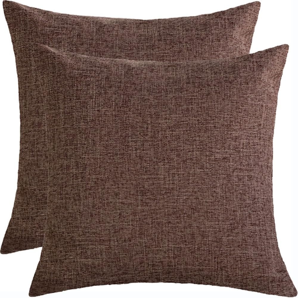 Linen Decorative Pillow Covers, 2-Pack, Coffee, 60 x 60 cm