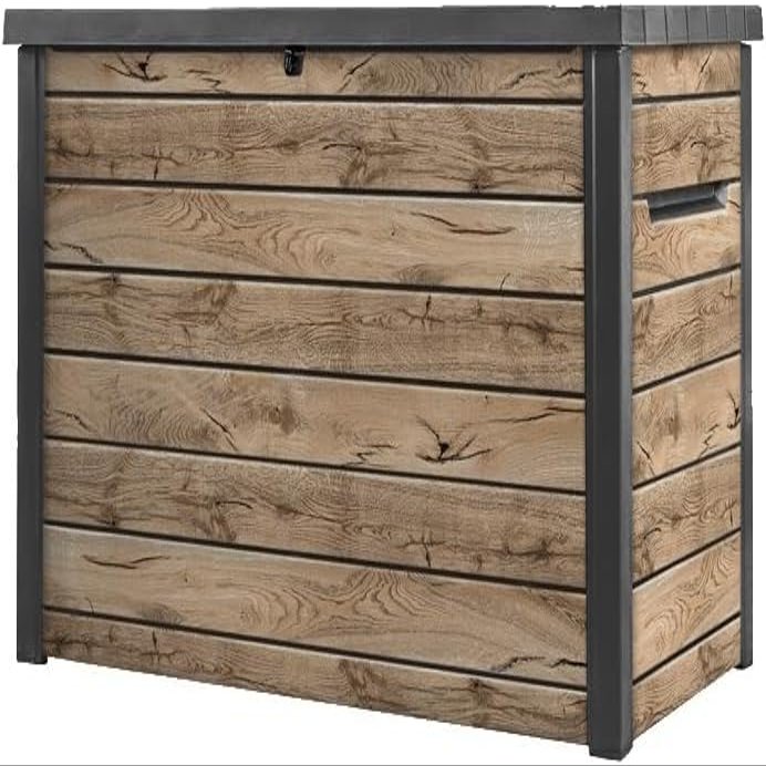 Keter Ontario Garden Storage Box, 870 L | 147 x 83 x 86 cm | Wood-Look Plastic | Gas-Strut Lid | Lockable