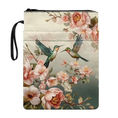 Portable Book Sleeve with Pocket, Hummingbird Floral Pattern