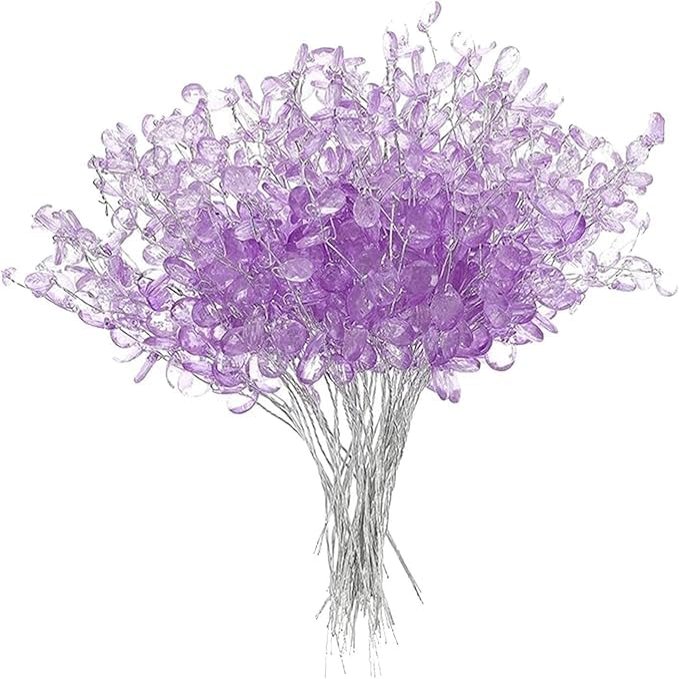 DUANxiaoyanK 50-Piece Crystal Flower Branches, Water-Drop Artificial Acrylic Flowers for DIY, Home and Wedding Decor, Purple