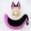 QinRuan Faux Fur Wolf Ear Headband, Furry, for Halloween and Parties, Purple-Black view 2