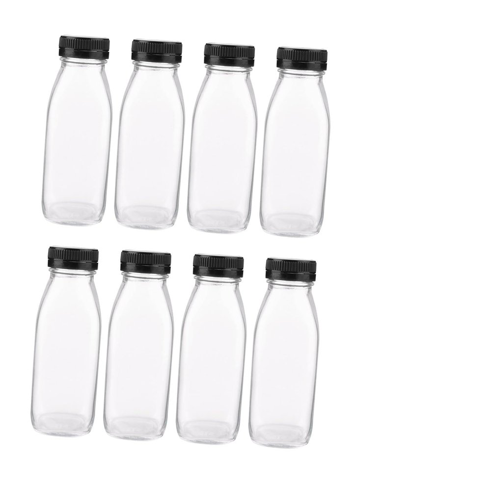TOPBATHY 8-Piece Transparent Glass Milk and Juice Bottles