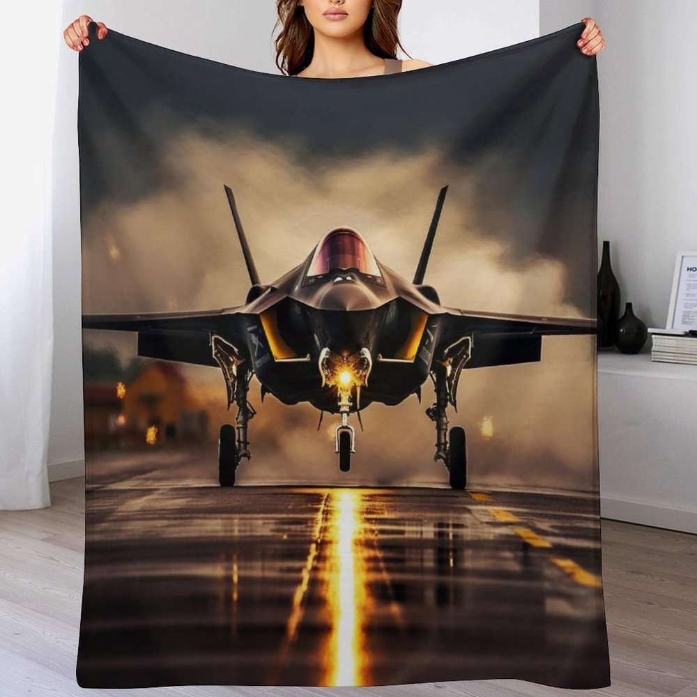 Fighter Plane Blanket, Warm Soft Flannel Throw, 100 x 130 cm