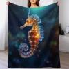 GGJJTT Animal Seahorse Flannel Throw Blanket, Digital Print, Soft Sofa Blanket for Children, Boys, and Adults, 150 x 200 cm view 1