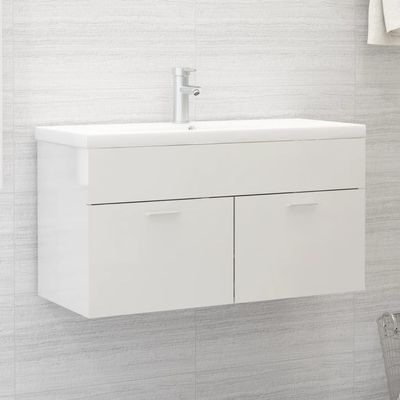 WSJHUHK Bathroom Vanity Cabinet, High-Gloss White, 90 x 38.5 x 46 cm, Engineered Wood