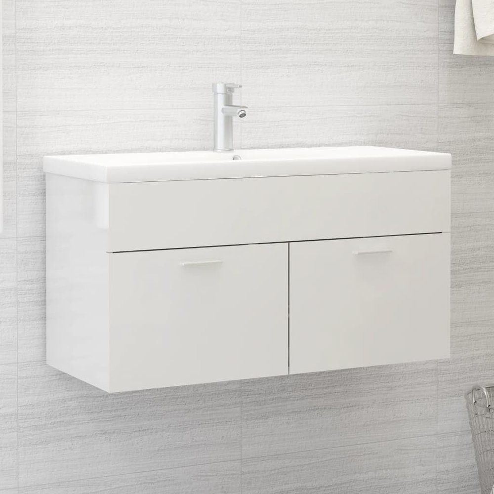WSJHUHK Bathroom Vanity Cabinet, High-Gloss White, 90 x 38.5 x 46 cm, Engineered Wood