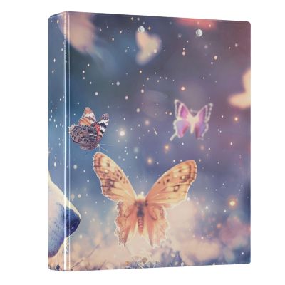 Lovely Corgi 3-Ring Binder, Butterfly and Starry Sky, 1.5 in, Round Display Binder