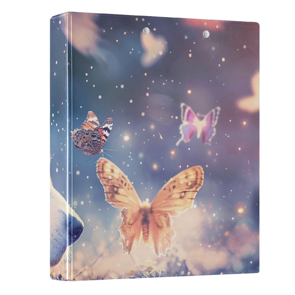 Lovely Corgi 3-Ring Binder, Butterfly and Starry Sky, 1.5 in, Round Display Binder