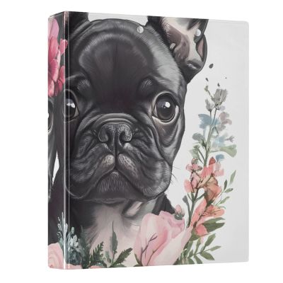 Pug Flower 3-Ring Binder, Black, 1.5 in, Round