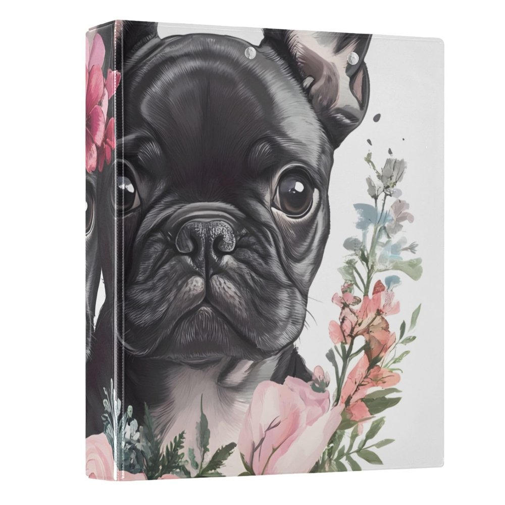 Pug Flower 3-Ring Binder, Black, 1.5 in, Round