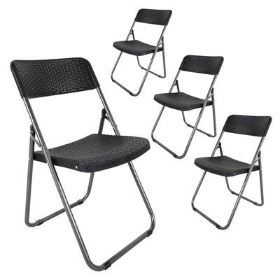 Spetebo Folding Garden Chairs, Black Rattan Design, Set of 4