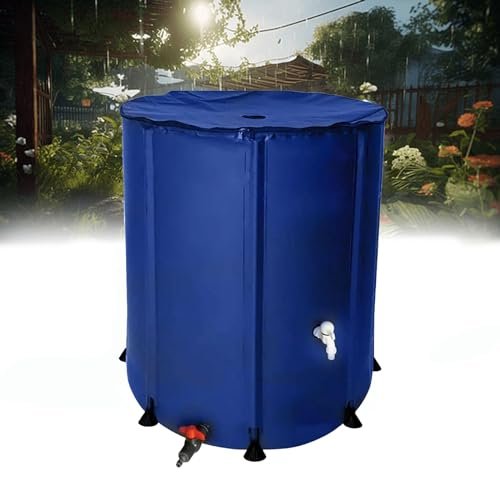 Collapsible Garden Rain Barrel with Stand and Water Tap, 200 L, Zipper Cover, Blue