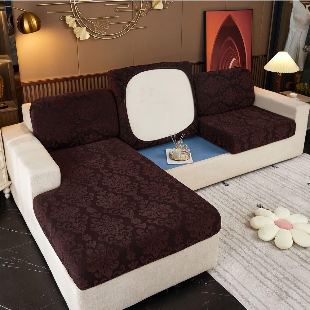Upgraded Stretch Velvet Sofa Cover for 1-, 2-, and 3-Seaters, U- and L-Shaped Sofas with Chaise, Non-Slip Pet Furniture Protector (Brown, Loveseat, 2-Piece)