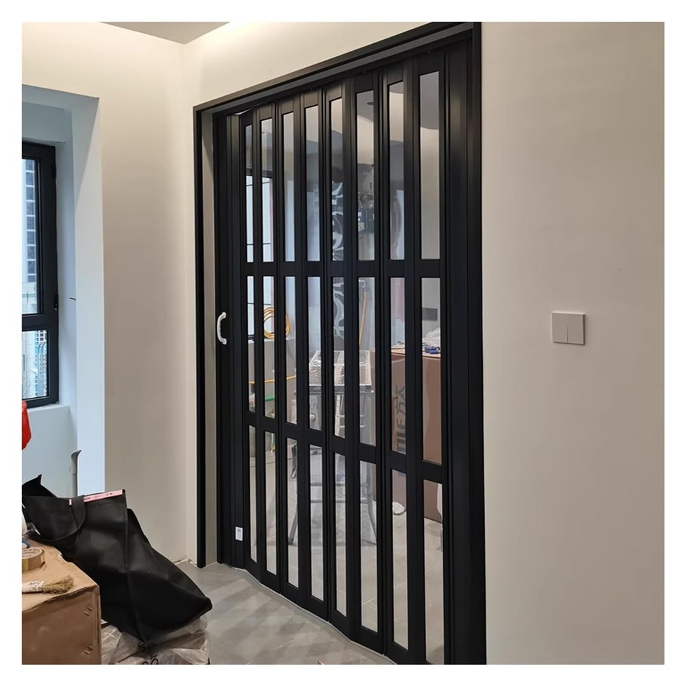 MZZKFC 2–6 ft PVC Telescoping Folding Door, Adjustable Sliding Accordion Interior Door with Aluminum Top Track (38 x 80 in)