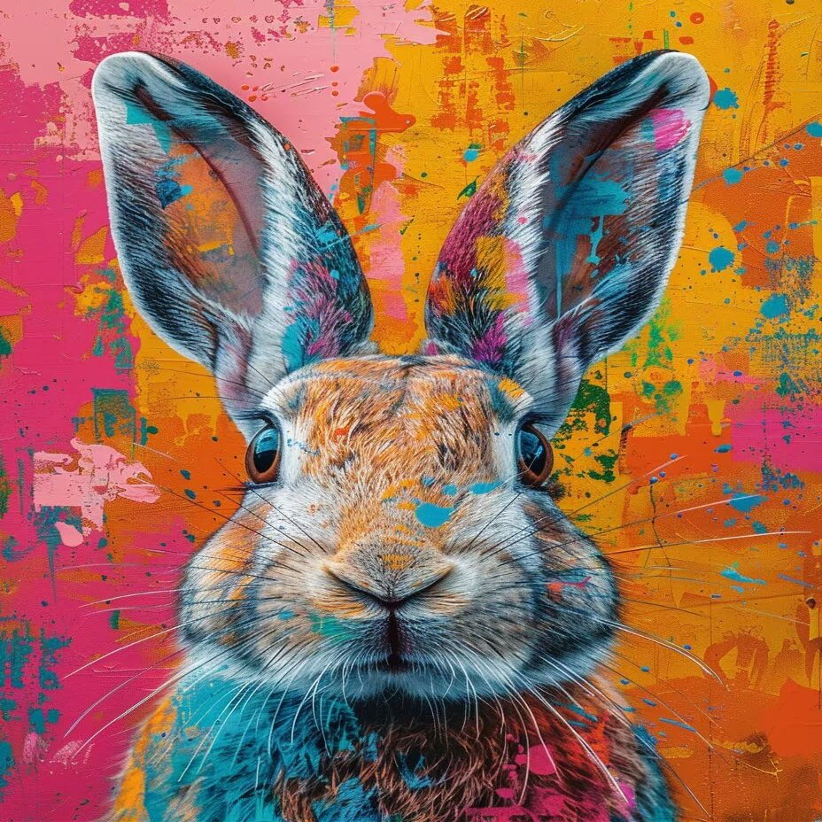 Bunny Paint by Numbers Kit for Adults, 80 x 110 cm, with 3 Brushes and Acrylic Paint