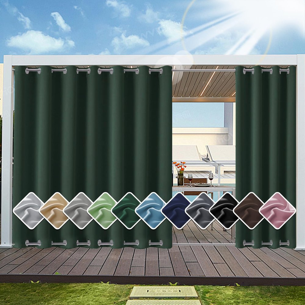 Waterproof Outdoor Curtain with Top and Bottom Grommets, 68 x 100 in, Army Green