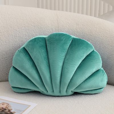 XIAIJIA Seashell-Shaped Decorative Pillow, Soft Velvet, Blue-Green, Approx. 46 x 33 cm
