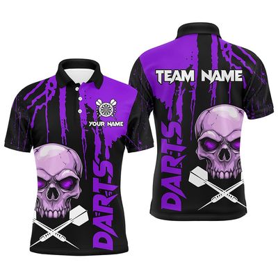 Purple Grunge Skull Dart Shirt for Men & Women – Scary Performance Dart Jersey for League Teams T2798