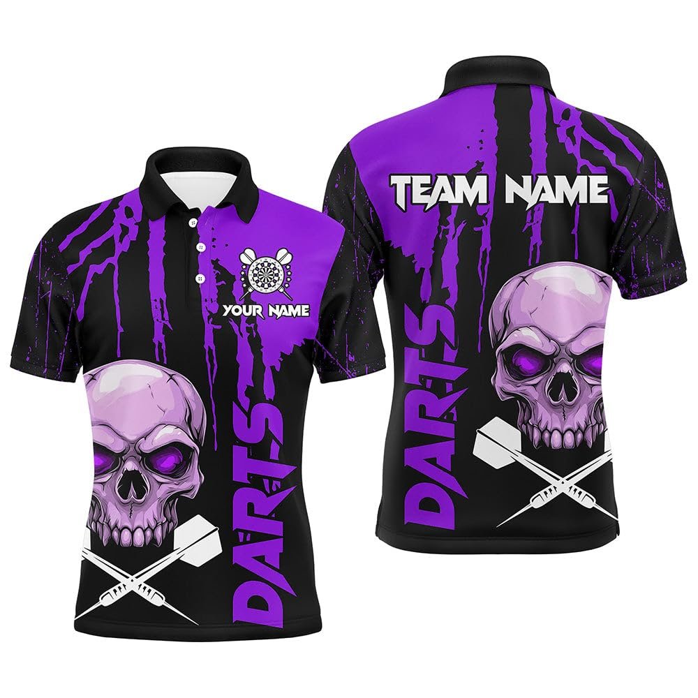 Purple Grunge Skull Dart Shirt for Men & Women – Scary Performance Dart Jersey for League Teams T2798