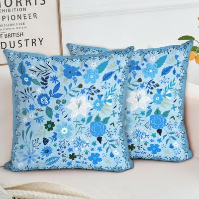HZYKDWD Set of 2 Boho Floral Pillow Covers, 20 x 20 in, Blue
